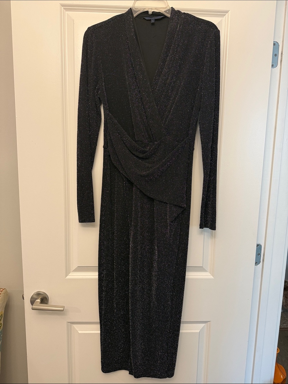 RACHEL Rachel Roy Black Metallic Wrap-Front Long Sleeve Dress